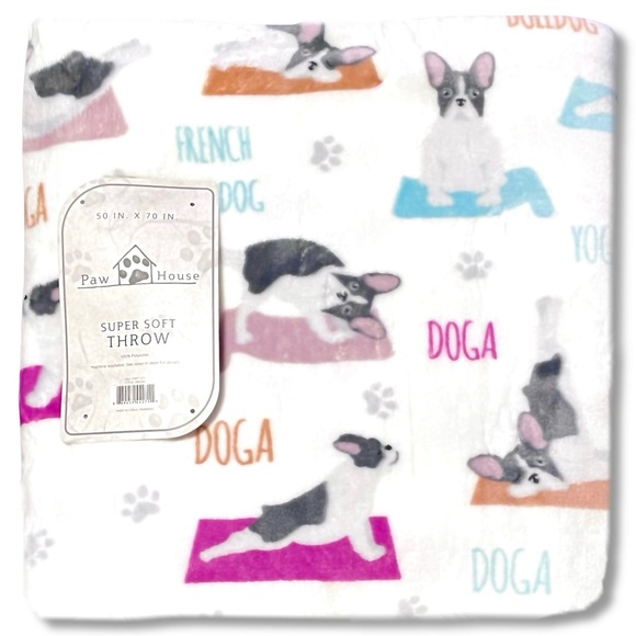 OVERSIZED Plush Throw Blanket ◈ FRENCHIE Doga Yoga - Picture 2 of 4